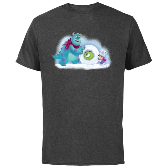 PIXAR Monsters Inc. Mike, Sully & Boo Holiday Snowball - Short Sleeve Cotton T-Shirt for Adults - Customized-Charcoal