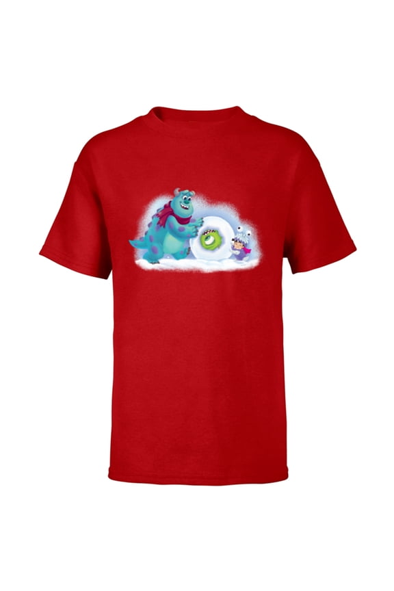 Monsters Inc. Mike, Sully & Boo Holiday Snowball - Short Sleeve T-Shirt for Kids - Customized-Red