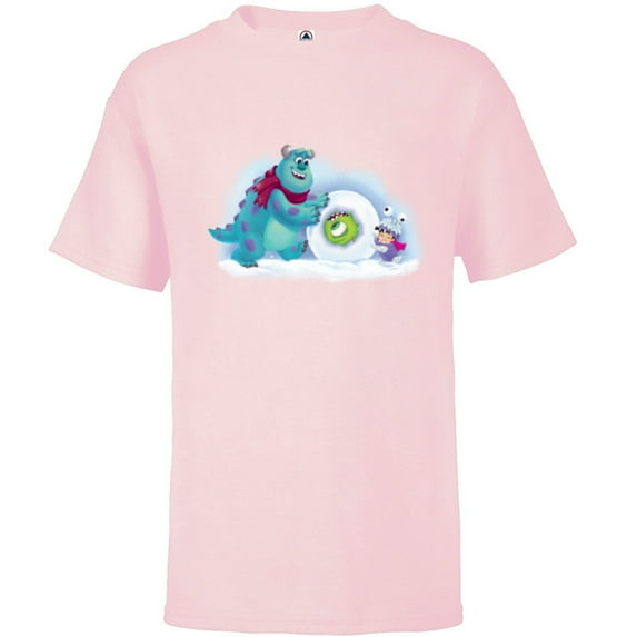PIXAR Monsters Inc. Mike, Sully & Boo Holiday Snowball - Short Sleeve T-Shirt for Kids - Customized-Soft Pink