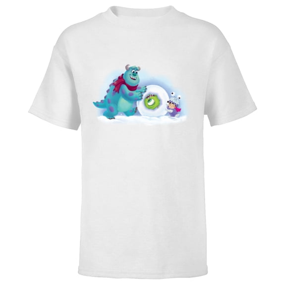 PIXAR Monsters Inc. Mike, Sully & Boo Holiday Snowball - Short Sleeve T-Shirt for Kids - Customized-White