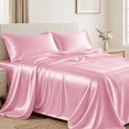 thumbnail image 1 of PixelForge Queen Satin Sheet Set, Silky Satin Bed Sheets for Hair & Skin, 4 Piece, Pink, 14" Deep Pocket, 1 of 8