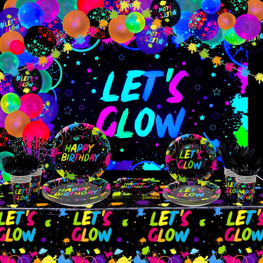 110-Pack UV Neon Balloons - 7 Colors, Blacklight Reactive, Glow In Dark Party Decor For Birthday, Wedding, Glow Party