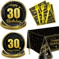thumbnail image 1 of PIXHOTUL 30th Birthday Decorations for Boys Girls Serve 20 - 81Pcs Plates Napkins Tablecloth Forks Set for Black and Gold Party Decorations 30th Party, 1 of 7
