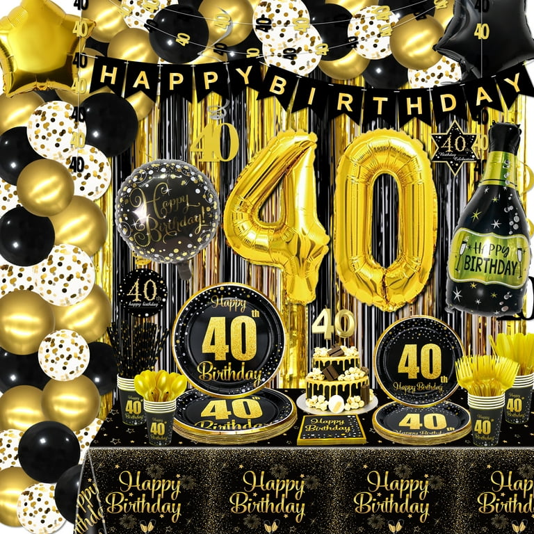PIXHOTUL 40th Birthday Decorations - 250 Pcs Black and Gold Party
