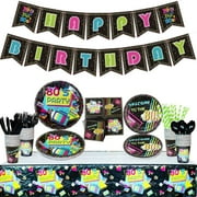 PIXHOTUL 80s Happy Birthday Banner/Plates/Cups/Napkins Tableware Party Supplies Set, 168 Pieces