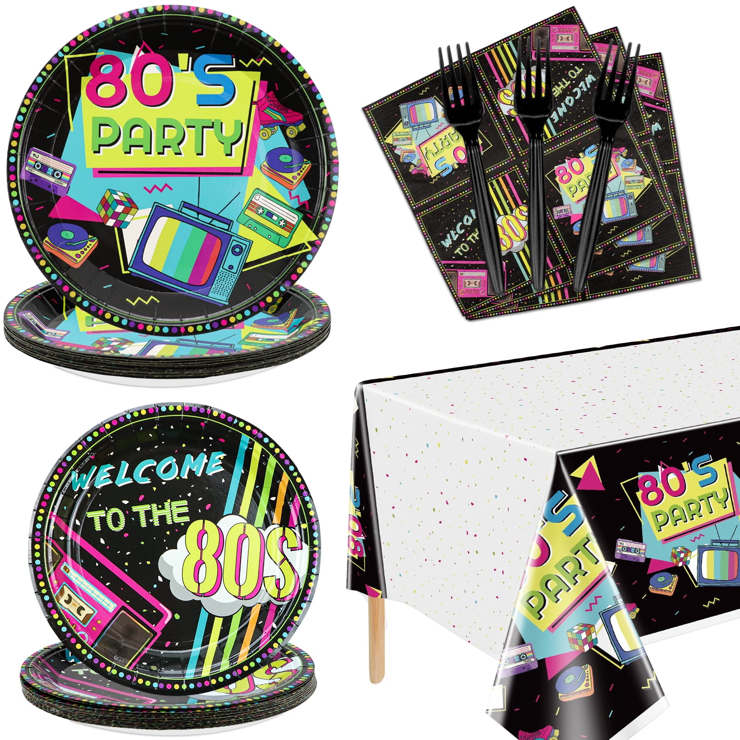 pixhotul-80s-party-supplies-serve-20-81pcs-plates-napkins-tablecloth