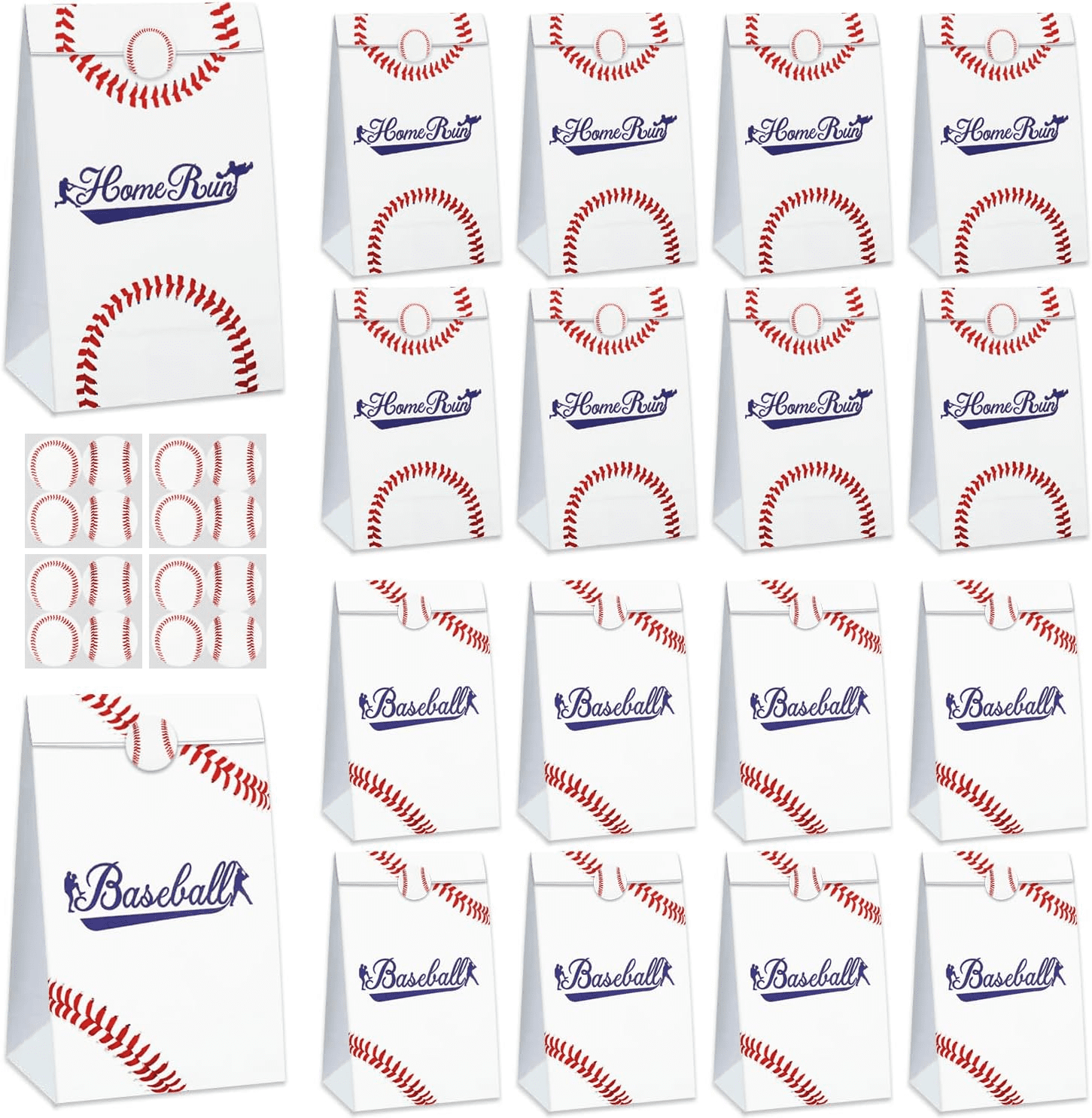 PIXHOTUL Baseball Gift Bags, 20 Pack Paper Baseball Goodie Bags with Stickers, Baseball Party Favors Treat Bags for Kid's Birthday, Baseball Game Day, Baby Shower, Game Celebration