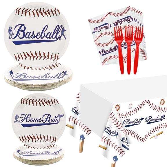 PIXHOTUL Baseball Party Supplies - Tableware KKS1Set, 81 Pcs, Plastic & Paper, Serves 20, Disposable Decorations for Kids, Adults Birthday, Game Day, Holiday Events