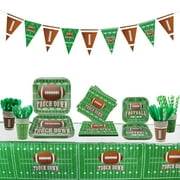 PIXHOTUL Football Party Supplies Football Touchdown Game Day Accessory Including Plates, Cups, Napkins, Tableware, Tablecloth, Banner, Serves 20 Roll over image to zoom in Hegbolke Football Party Supp