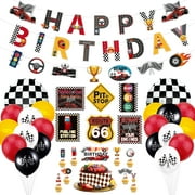 PIXHOTUL Race Car Birthday Party Decorations Kit with Banner and Checkered Flag Balloons