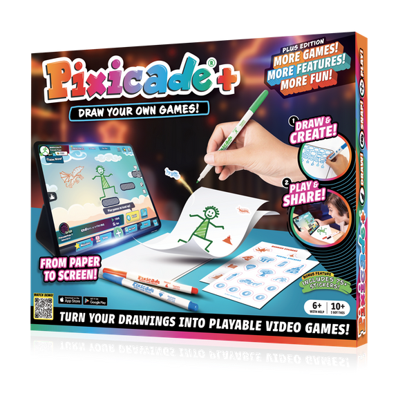 PIXICADE! - PLUS - Draw Your Own Video Game Creator Kit for Kids Ages 6+ Turn Hand-Drawn Art into Playable Games