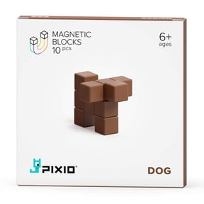 PIXIO Brown Dog Color Series Magnetic Blocks Construction Set 10pcs with Free App, Stress Relief Building Blocks, Fidget Toys, Pixel Art Desk Toy, Animals Figures