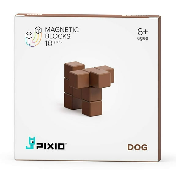 PIXIO Brown Dog Color Series Magnetic Blocks Construction Set 10pcs with Free App, Stress Relief Building Blocks, Fidget Toys, Pixel Art Desk Toy, Animals Figures