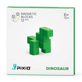 PIXIO Green Dinosaur Color Series Magnetic Blocks Construction Set 12pcs with Free App, Stress Relief Building Blocks, Fidget Toys, Pixel Art Desk Toy, Animals Figures