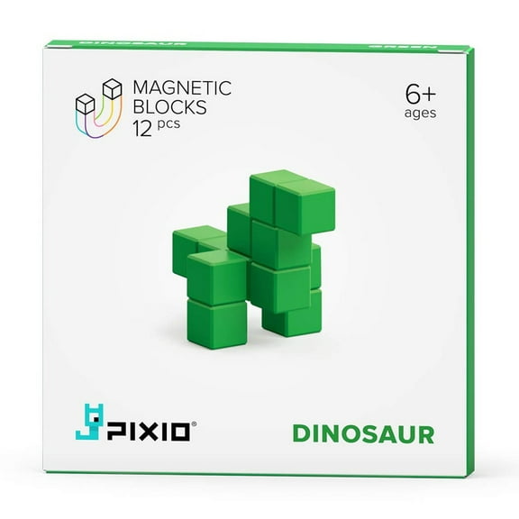 PIXIO Green Dinosaur Color Series Magnetic Blocks Construction Set 12pcs with Free App, Stress Relief Building Blocks, Fidget Toys, Pixel Art Desk Toy, Animals Figures