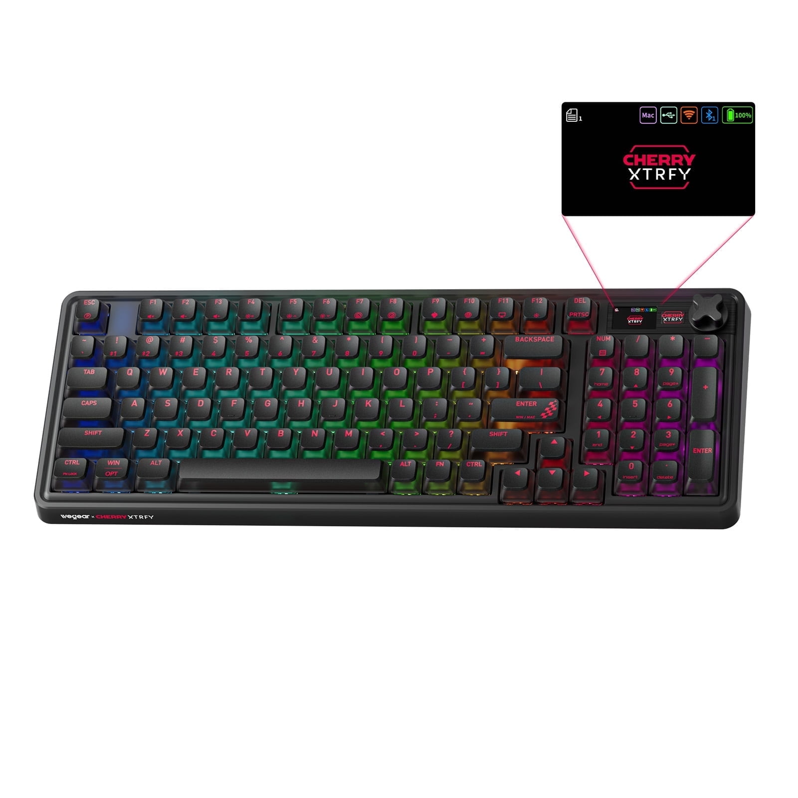 PIXIU 98 Wireless Mechanical Gaming Keyboard, Cherry MX2A Red Switches, 8000Hz Polling, Tri-Mode Bluetooth/2.4G/USB-C Wired, Hot-Swap Gasket Custom Keyboard with Knob, RGB Backlit, PBT