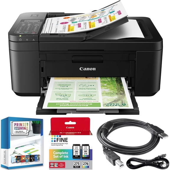 PIXMA TR4720 All-in-One Wireless Printer with Auto Document Feeder, Mobile Printing, Copy, Fax and Scanner Black 5074C002 Bundle DGE USB Connection Cable + Small Business Software Kit