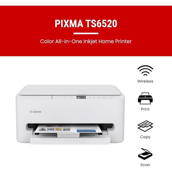 PIXMA TS6520 Wireless Color Inkjet Printer Duplex Printing, White  Home Printer with Copier/Scanner, 1.42 OLED Display