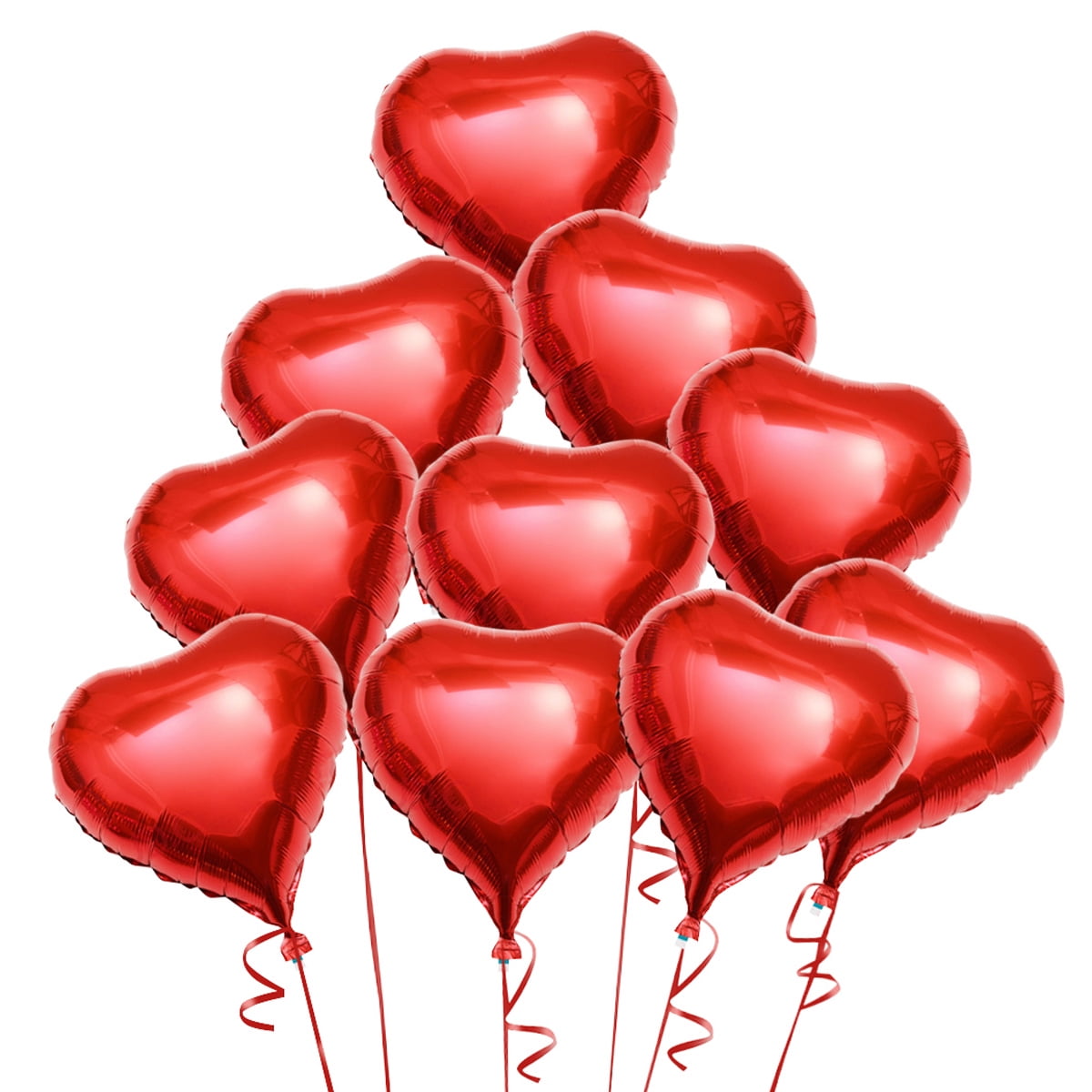 PIXNOR 10pcs Red Heart Foil Helium Balloons with Ropes for Valentines Day Wedding Engagement Decoration