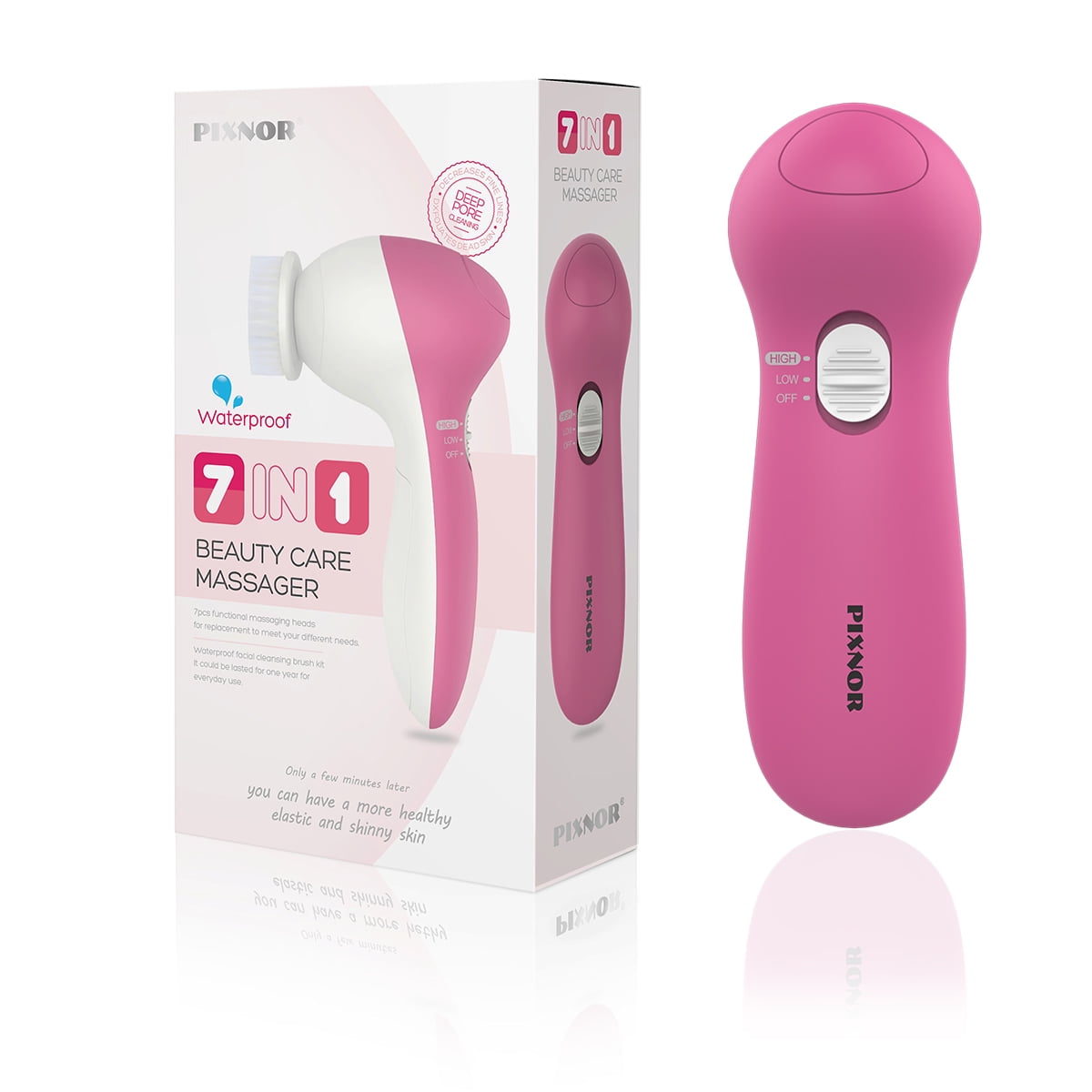 PIXNOR Portable Waterproof 7-in-1 Beauty Care Massager Facial Massager Cleaner (Light Blue)