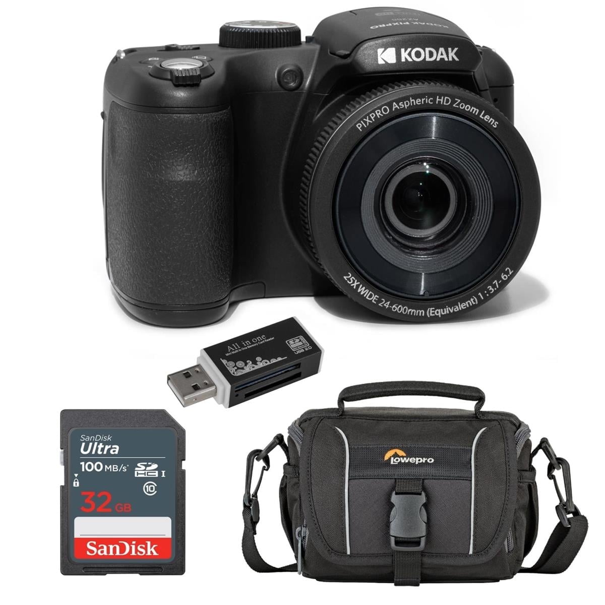 PIXPRO Astro Zoom AZ255 16MP Full HD Digital Camera, Black, Bundle