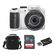 PIXPRO Astro Zoom AZ255 16MP Full HD Digital Camera, White, Bundle with Shoulder Bag and 32GB Memory Card + Card Reader