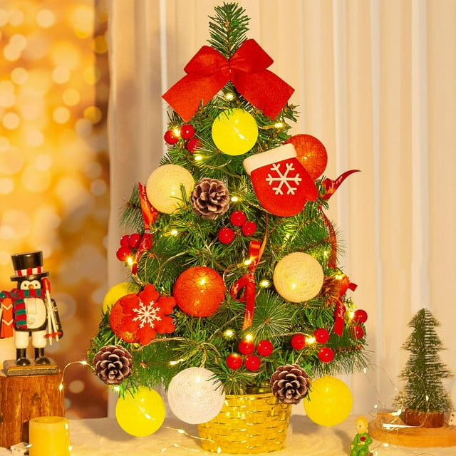 PIXWS Melliful Small Prelit Tabletop Christmas Tree, Artificial Mini