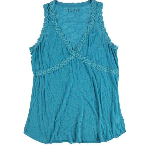 PIXXiE Womens Floral Burnout Racerback Tank Top, Blue, Large