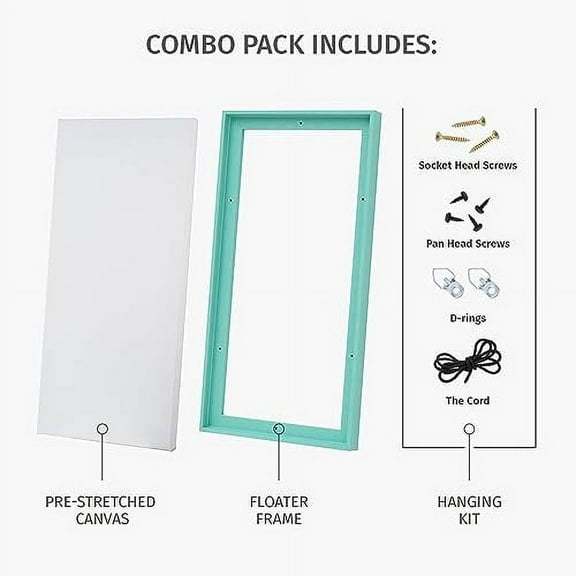 PIXY CANVAS Value Pack of 20x36 Stretched Canvas 3/4 (0.75) inch deep and Floater Frame for Your Paintings/Artwork/Wall Art/Wall Decor (Black Oak, 20 x 36 inch, Landscape)