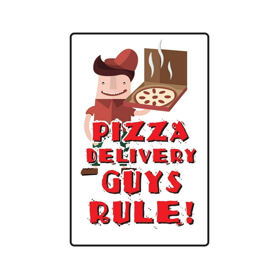 PIZZA DELIVERY GUYS RULE Aluminum Sign pizzeria deliver tips party home | Indoor/Outdoor | 24" Tall
