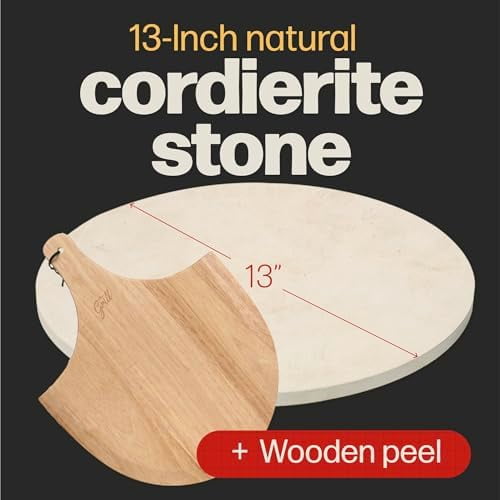 PIZZA STONE | Circular Pizza Stone For Oven Baking & BBQ Grilling With Free Wooden Peel | Extra Large Round 15" Inches Diameter (38CM) Durable Cordierite Cooking Stone.