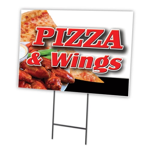 PIZZA & WINGS 12"x16" Yard Sign & Stake | Advertise Your Business | Stake Included Image On Front Only | Made in The USA