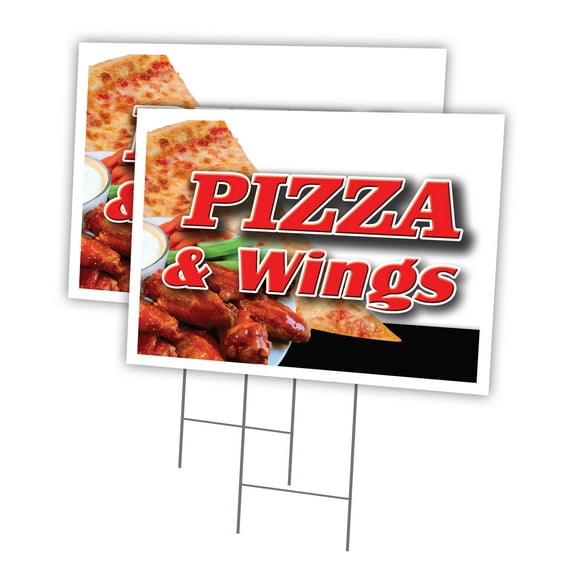PIZZA & WINGS 2 Pack Of 12" x 16" Yard Sign & Stake | Advertise Your Business | Stake Included Image On Front Only | Made in The USA