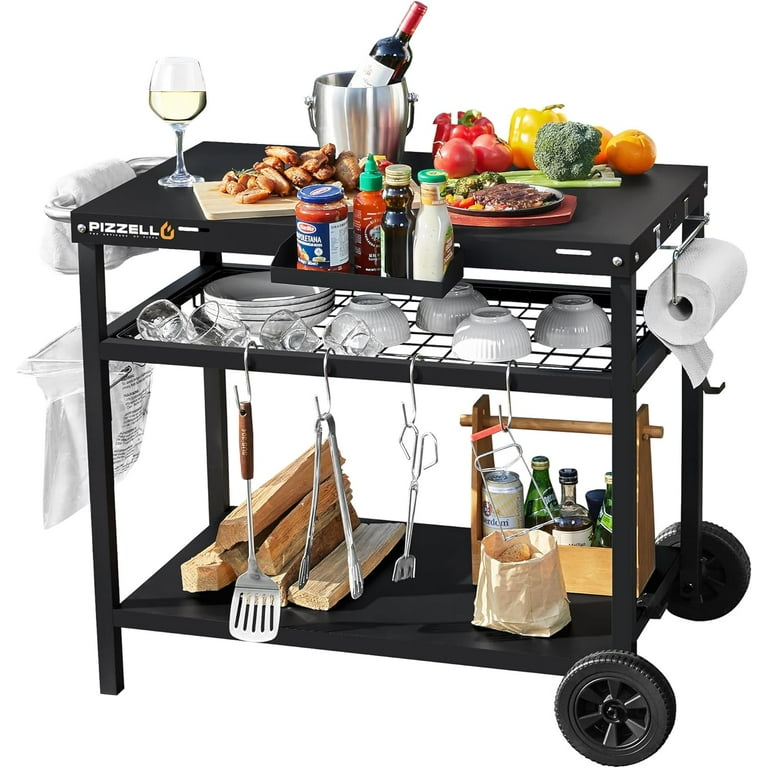 GLOWYE Portable Outdoor Grill Cart with Wheels, Pizza Oven Table