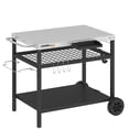 thumbnail image 1 of Grill Cart Pizza Oven Stand Outdoor bbq Prep Station with Storage, Wheel, Hook, Handle, Silver Stainless Steel Tabletop, Garbage Bag Holder, Paper Towel Holder, Movable Spice Rack, 1 of 13