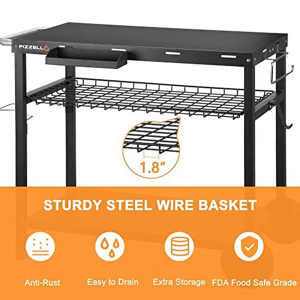 PIZZELLO Outdoor Grill Cart ThreeShelf Grill Table Movable BBQ Trolley Food Prep Carts Solid