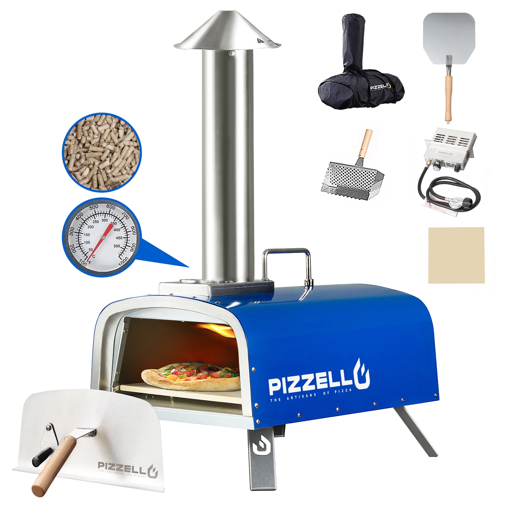 Matrix Decor 15.7 in. Wood Burning Stainless Steel Portable Outdoor Pizza Oven with Complete Accessories for Outdoor Cooking, Blue-Green