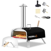 Outdoor Propane Pizza Oven Gas Wood 16" Pizza Maker Stove with Gas Burner, Thermometer, Wood Tray, Pizza Stone, Pizza Peel, Carry Bag, Black
