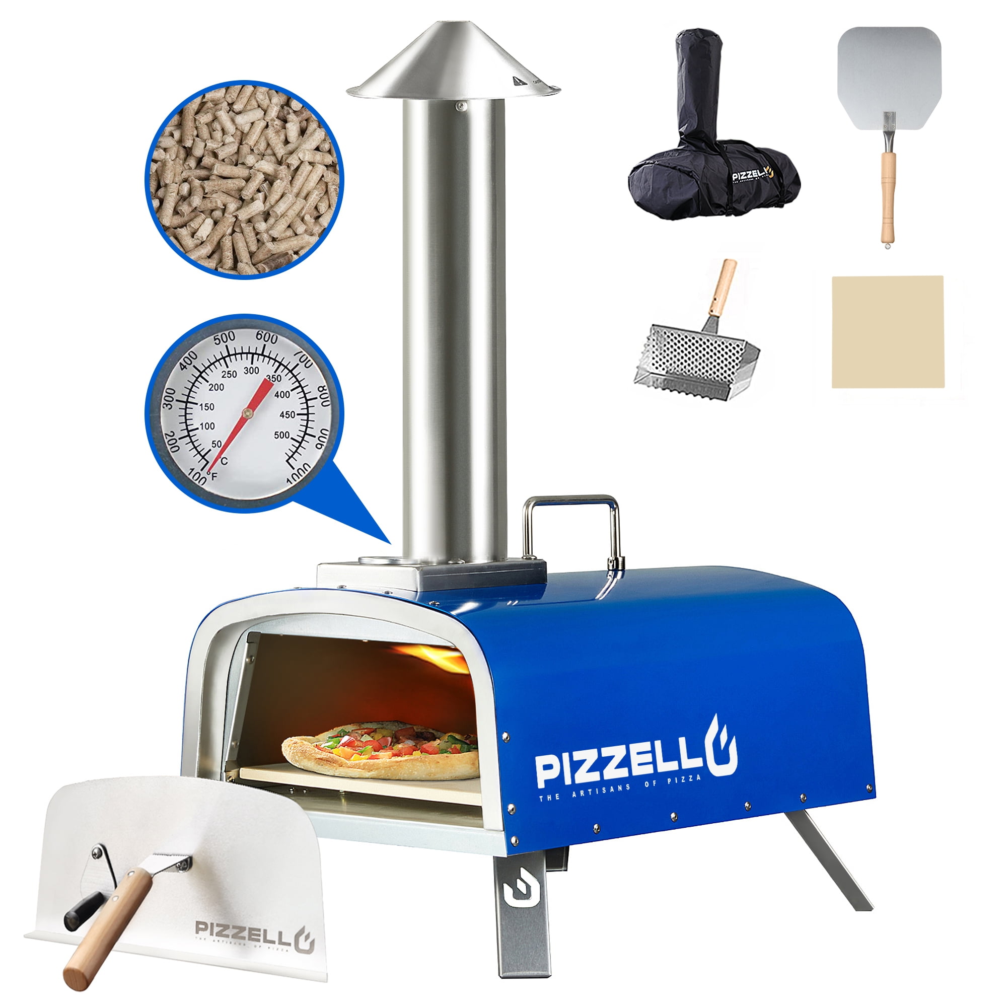 PIZZELLO Pellet Pizza Oven 12" Outdoor Wood Fired Pizza Ovens with Pizza Stone, Pizza Peel, Fold