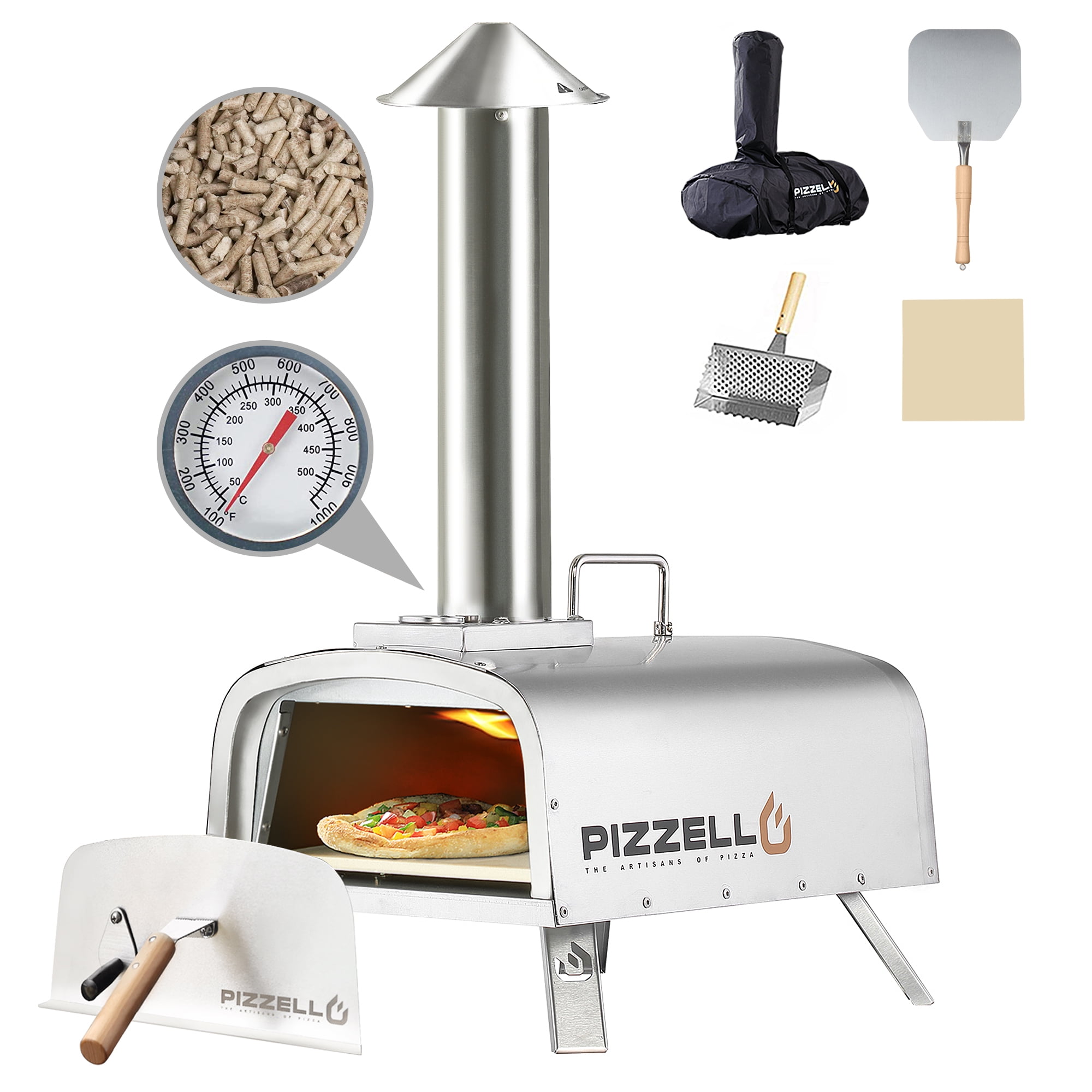PIZZELLO Pellet Pizza Oven 12" Outdoor Wood Fired Pizza Ovens with