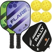 PIckleballCentral Rally Flare Graphite Pickleball Paddle 2 Player Pack Graphite Hybrid Composite Face 7oz Green/Purple