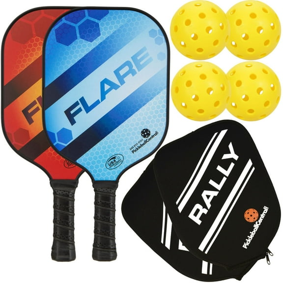 PIckleballCentral Rally Flare Graphite Pickleball Paddle 2 Player Pack Graphite Hybrid Composite Face 7oz Red/Blue