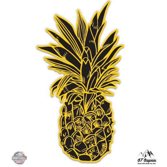 PIneapple Yellow Black Trendy - 3" Vinyl Sticker - For Car Laptop I-Pad Phone Helmet Hard Hat - Waterproof Decal