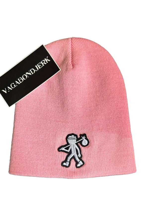 PInk Vagabond Jerk LogoMan Knit Beanie Hat