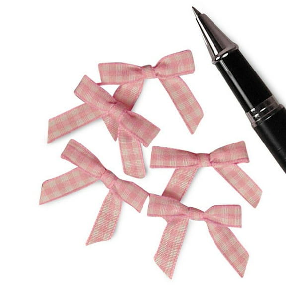 PInk and White Pre-Tied Tiny Gingham Checkered Bows - 1 3/16in. x 1 1/4in. - 50 Pack