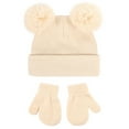 thumbnail image 1 of PInxai 2 Piece Hat Mittens Sets Winter Solid Color Knitted Comfy Pullover Hats with Pom Outdoor Windproof Sets,Beige,M, 1 of 2