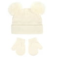 thumbnail image 1 of PInxai 2 Piece Hat Mittens Sets Winter Solid Color Knitted Comfy Pullover Hats with Pom Outdoor Windproof Sets,White,M, 1 of 2