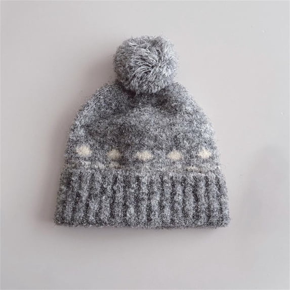 PInxai Boys Girls Caps Winter Knitted Warm Hats with Pom Fashion Color Block Kids Hats Outdoor Windproof Pullover Hats,Gray,Free Size