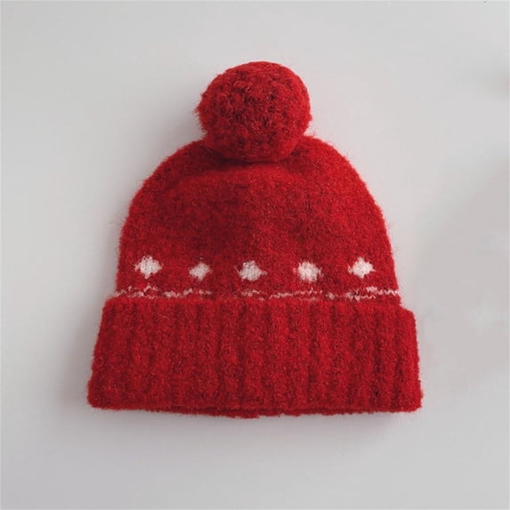 PInxai Boys Girls Caps Winter Knitted Warm Hats with Pom Fashion Color Block Kids Hats Outdoor Windproof Pullover Hats,Red,Free Size