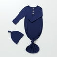 thumbnail image 1 of PInxai Boys Girls Clothes Button Round Neck Long Sleeve Comfortable Rompers Casual Infant Knotted Gown Outfits,Dark Blue,3 Months, 1 of 3